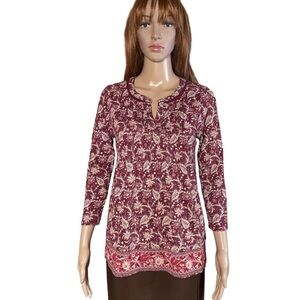 Lucky Brand Border Print Long Sleeve Top Size S